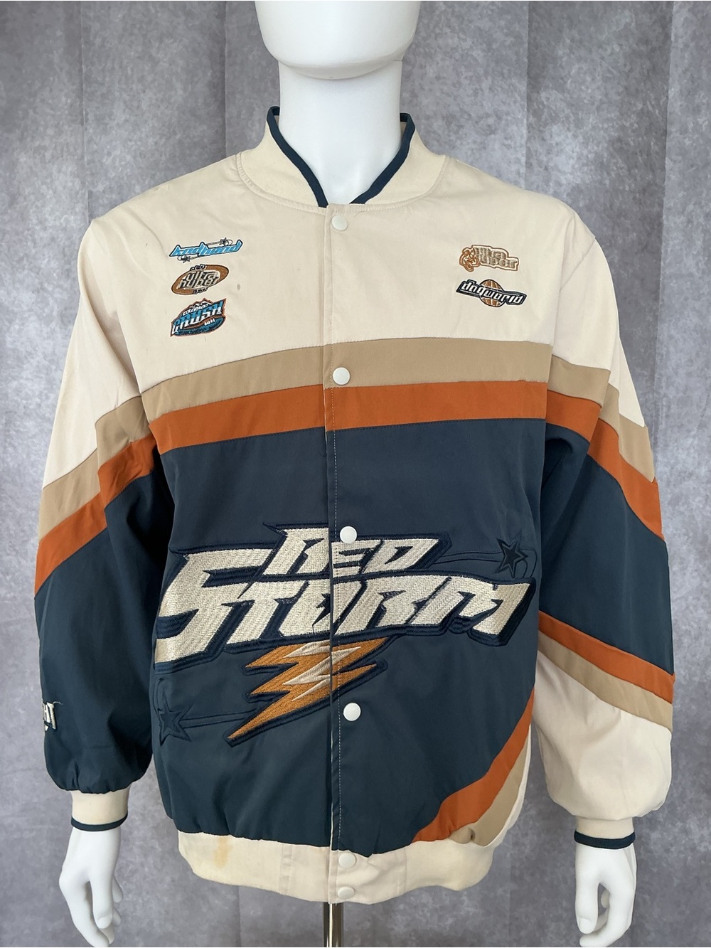 Storm Cream, Navy & Rust Colorblock Bomber Jacket